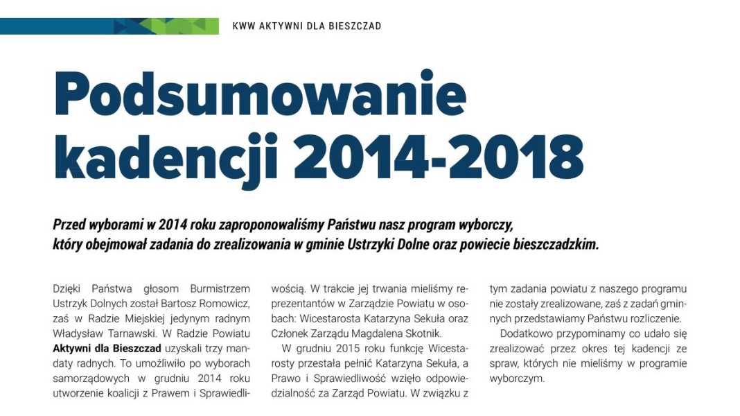 Podsumowanie kadencji oraz program wyborczy