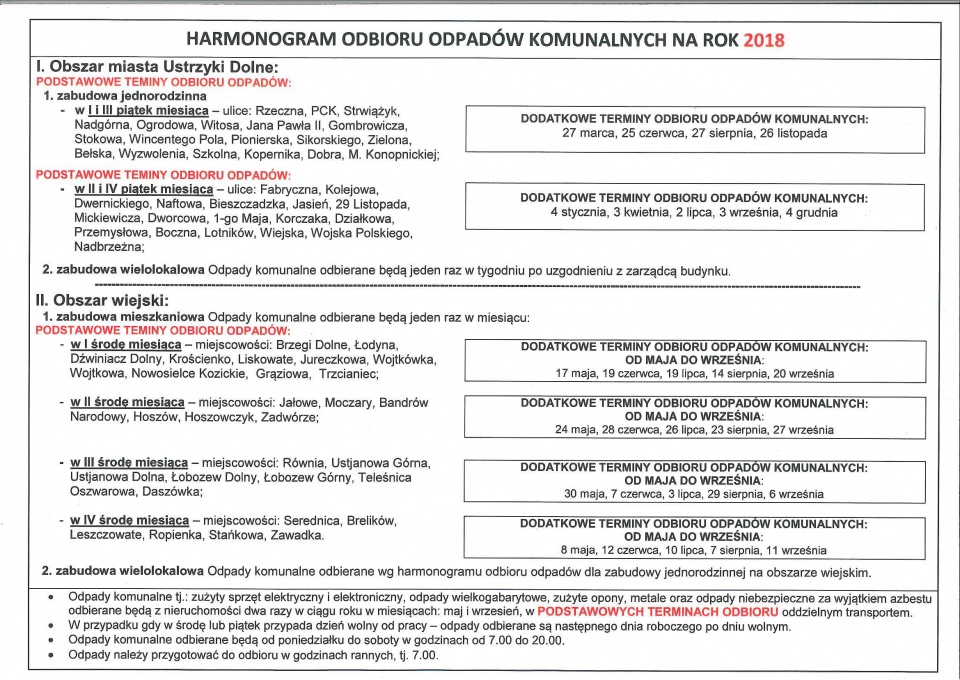 Nowy harmonogram odbioru odpadów komunalnych 